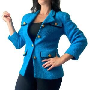 BICE Vintage Electric Blue & Gold Blazer Size 8 Petite Short